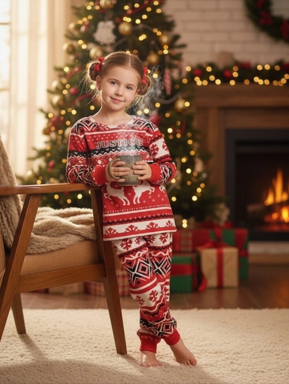 Justice Red Reindeer Kids Sleepwear Top